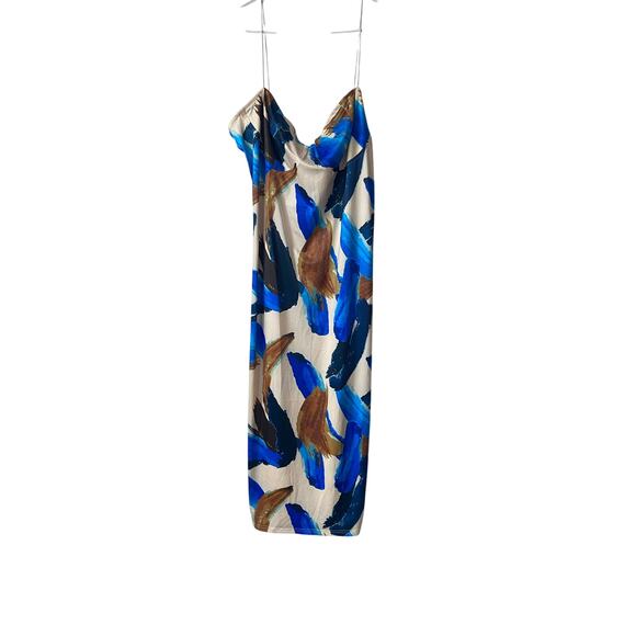 PrettyLittleThing Plus Size 22 Abstract Blue Brushstroke Print Midi Slip Dress - Picture 2 of 7